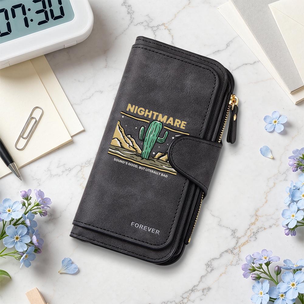 Stylish Cactus Pattern Long Wallet Multi Card Slot Casual PU Purse For Daily Use 