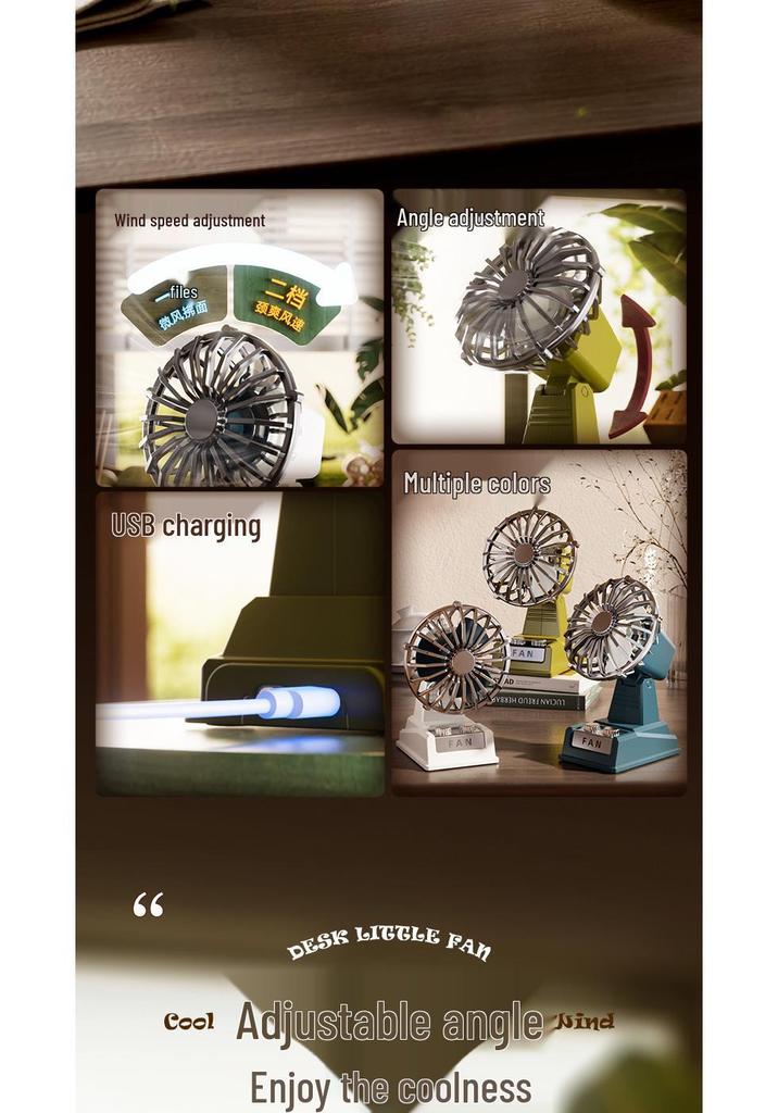 Retro USB Rechargeable Desk Fan for Dorms - Classic Cartoon Style