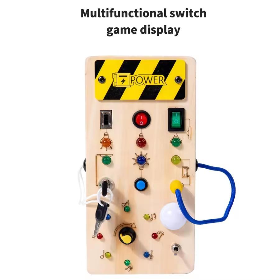Montessori Busy Board Sensory Toys Wooden with LED Light Switch Control Board Travel Activities Children Games for 2-4 Years Old