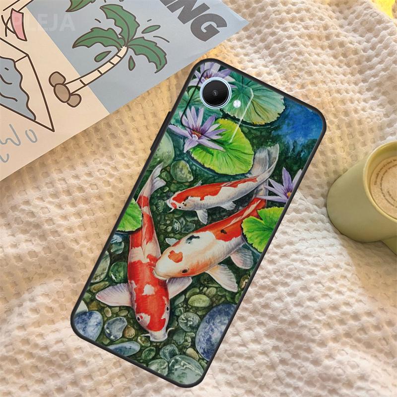 Koi Carp Fish Painting Case For Realme C55 C71 C67 C51 C75 C63 C61 C65 C53 C35 11 12 13 14 Pro Plus GT6 GT7 15 Pro