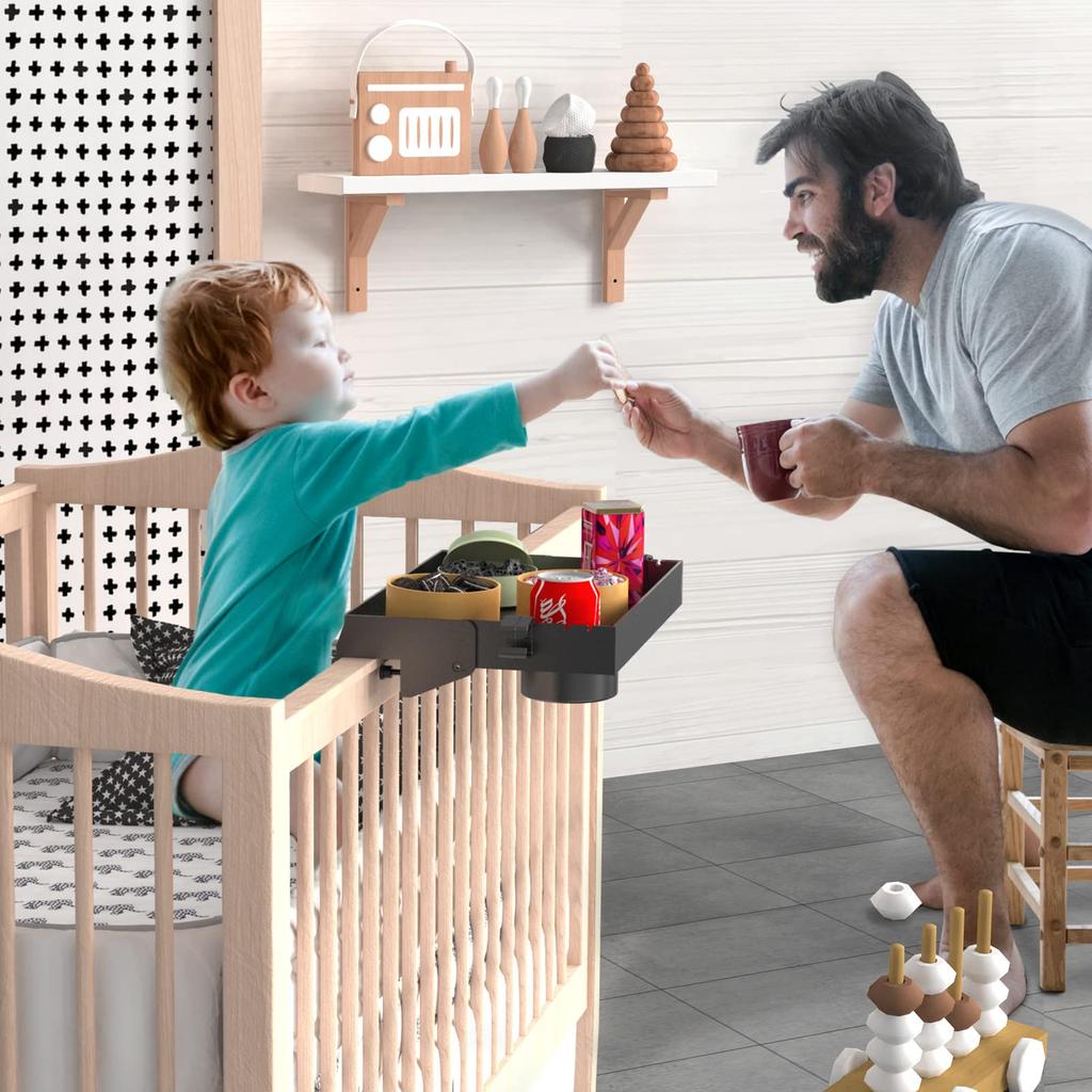 SPACEKEEPER Foldable Bedside Bunk Bed Multifunctional for and Includes Phone and Espresso Easy Black Shelf, Nightstand, Storage, Bedrooms, Homes,