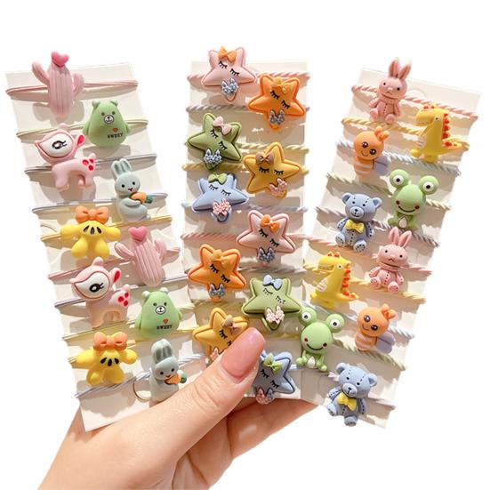 10Pcs/Sheet  Cartoon Fruit Animal Pattern Tight Hair Tie Hair Band Hair Accessories