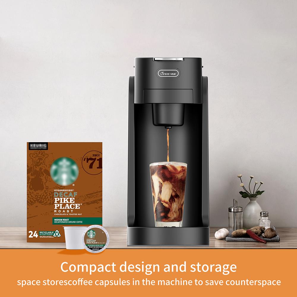 350ML Single Serve K Capsule Coffee Maker Black Coffee Machine for K-Pod & Ground Coffee Tea