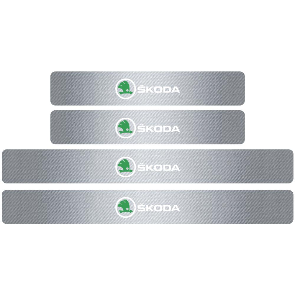 NADH5 4PCS Carbon Fiber Car Door Sill Protection Door Sill Anti-Scratch Stickers For Skoda Yeti Octavia A7 A5 Kodiaq Karoq Rapid Fabia