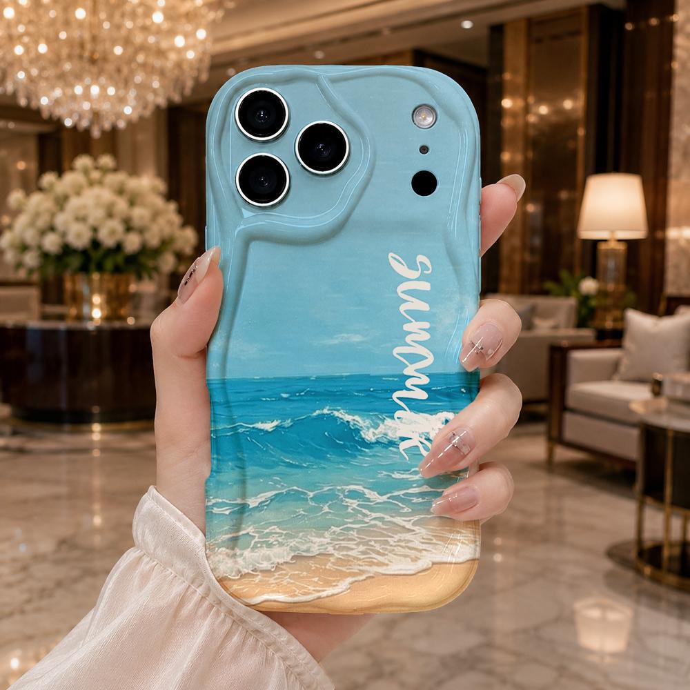 Ocean Wave Beach Summer Script Wavy Edge Phone Case For iPhone 17 16 15 14 13 12 11 8 7 Plus Pro Max Sea Theme Slim Cover