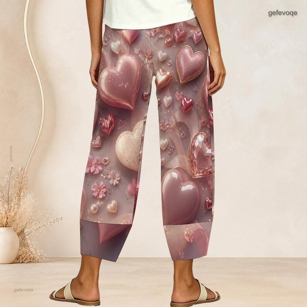 Women Plus Size Cross Hem Long Pants Retro Star Stripe Geometric Print Loose Casual Trousers
