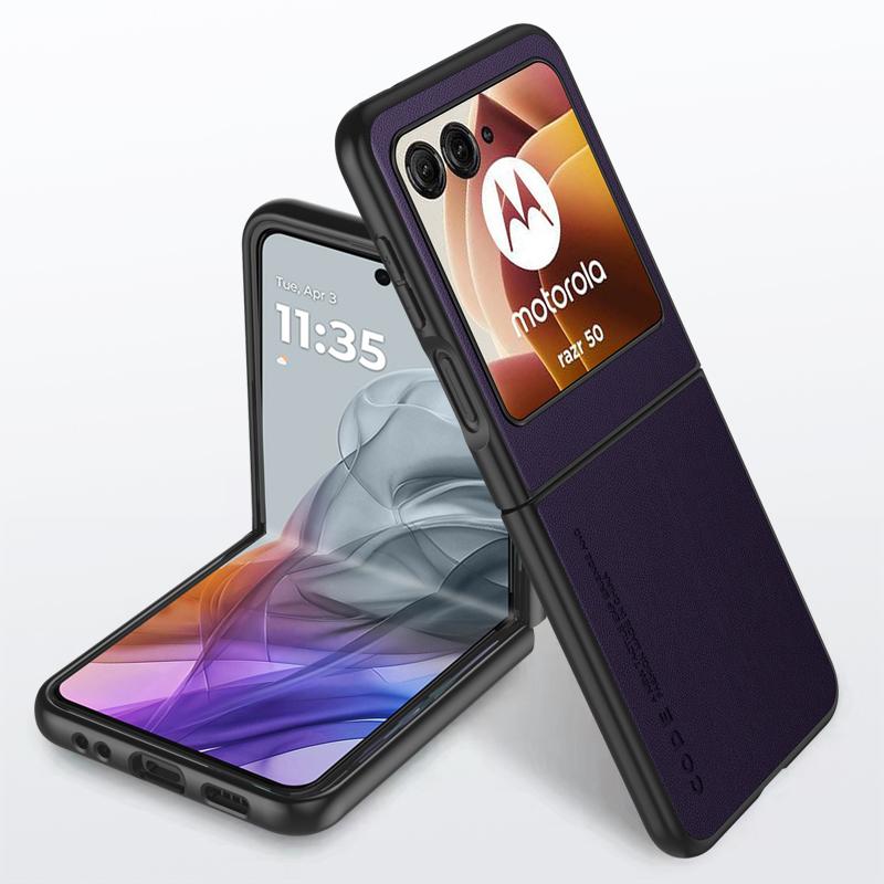 Schlichte Lederhülle für Motorola Razr 50 Ultra Matte Bumper Ultradünne stoßfeste Hartschalen-Telefonabdeckung für Moto Razr50Ultra Kameraschutzschale