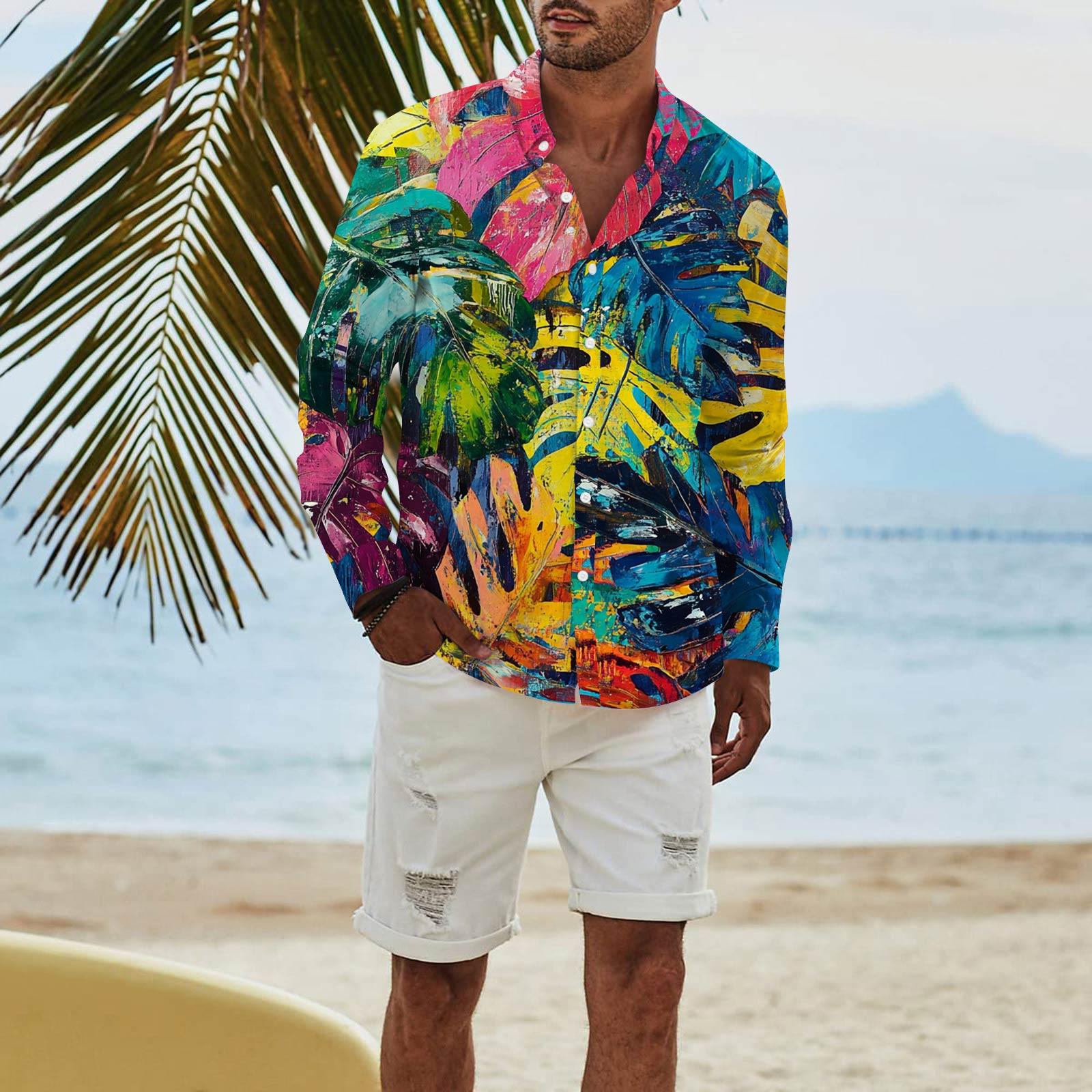 

Men s Fashion Long Sleeve Printed Casual T Shirt Button Regular Fit Shirt Top M