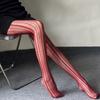 Sexy Striped Floret Fishnet Pantyhose For Female Women'S Red Brown Lace Tights Gothic Elastic Hollow Out Mesh Leggings Pants