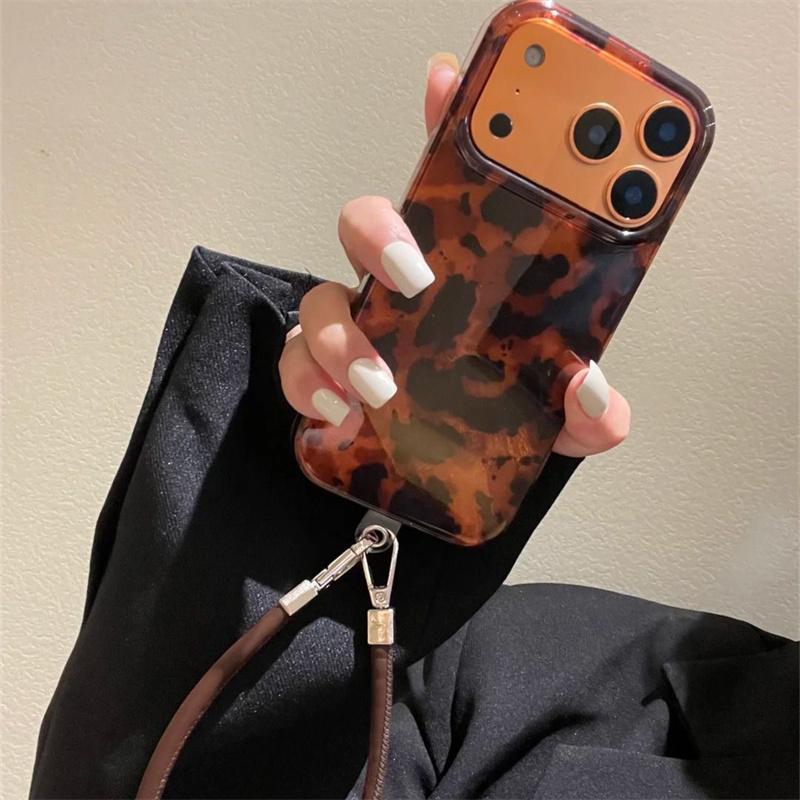 Vortex-Print IND bernsteinfarbener Leoparden-Print Handyhülle mit Lanyard für iPhone 11 12 13 14 15 16 17 Pro Max