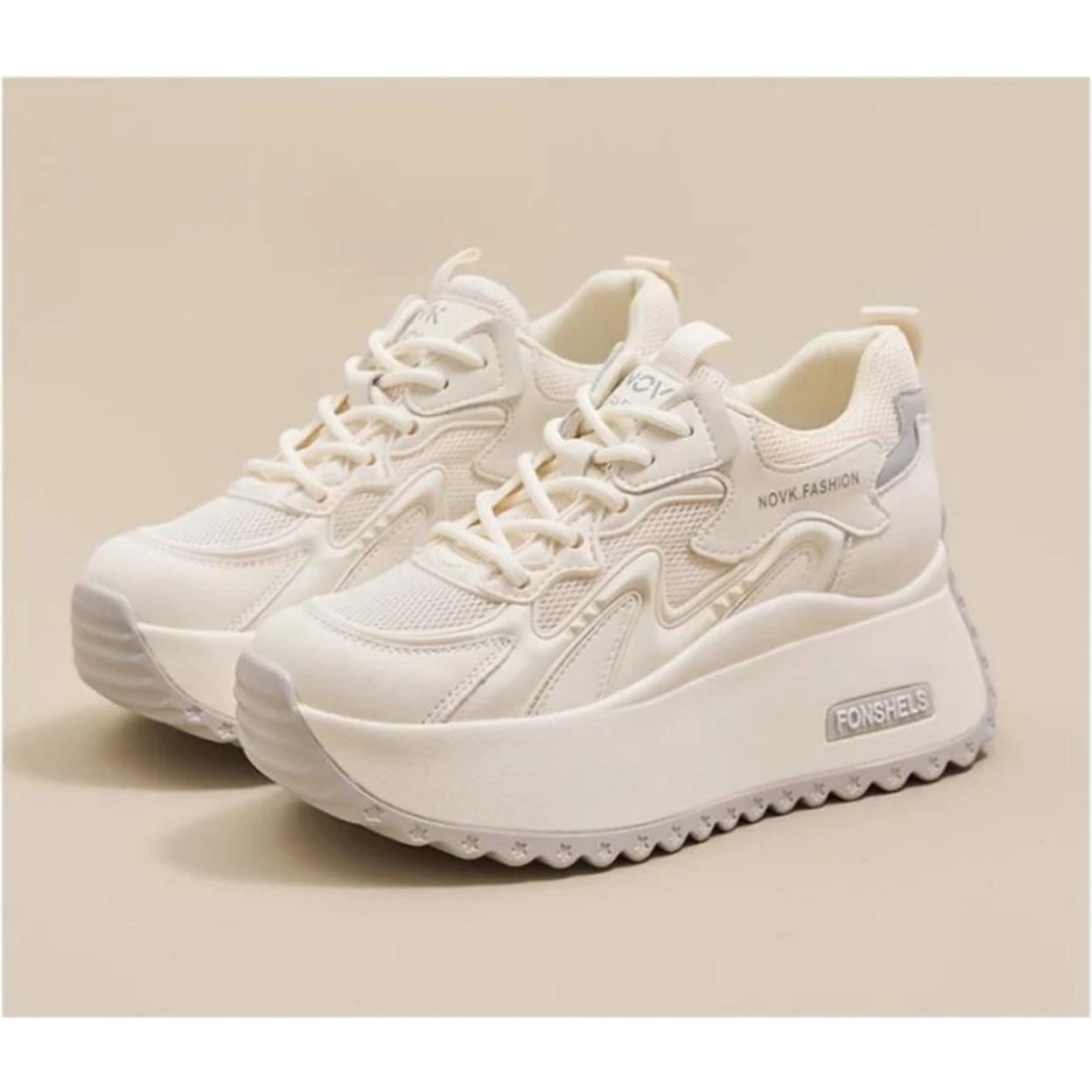 

Осінні 8 см Сітчасті Мікрофібра Вулканізовані Масивні Кросівки На шнурівці Модне Синтетичне Шкіряне Взуття Плоска Платформа Клиновидна Жіноча 37