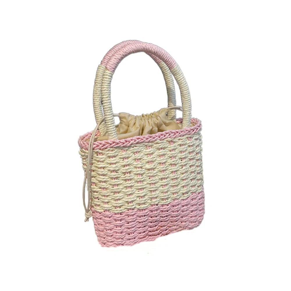 Large Capacity Weave Straw Bag Colorful Patchwork Striped Handbag Simple Beach Bag  Woman Girls