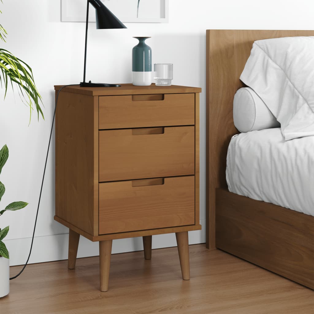 Nightstand MOLDE Brown 40x35x65 cm Solid Pine Wood