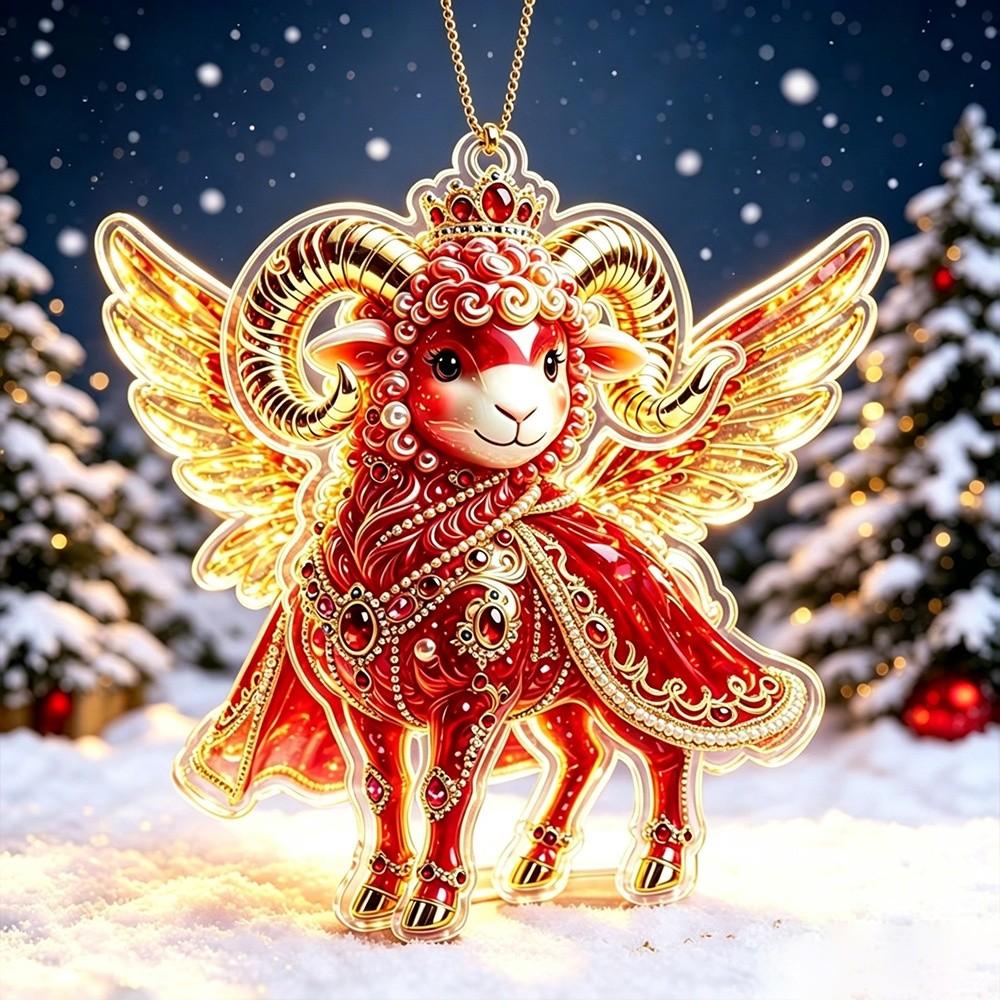 Shining Goat Pendant Acrylic Animal Hanging Decoration Christmas Tree Ornament  Holiday Party Decor