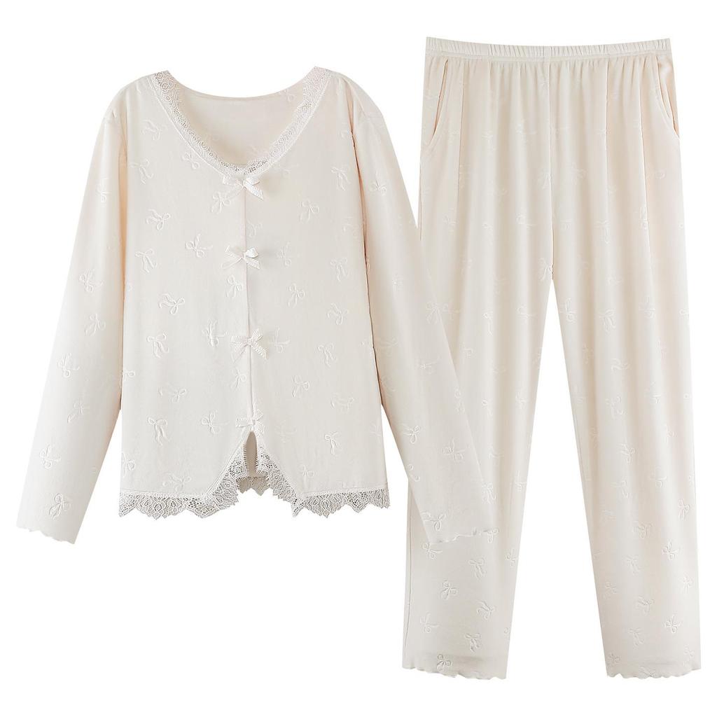 Women's Long-Sleeve Sea Island Velvet Pajamas Set - Winter Warm, Cute Style, Suitable for Outdoor Wear.