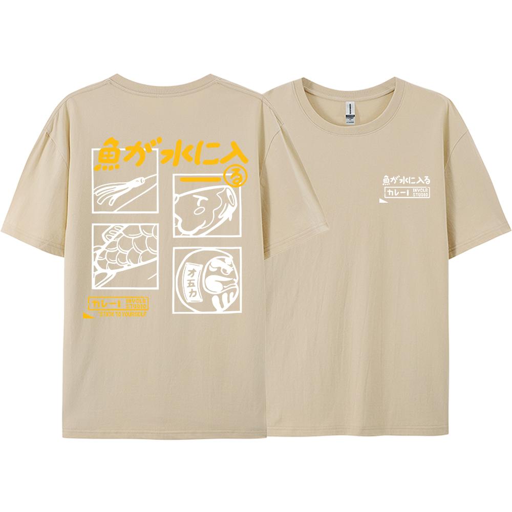 Japansk Retro Mode Fisk T-shirt Herr Dam Kortärmad Oversized Lös Bf Stil Par Student Halvärmad Rolig Topp T-shirts