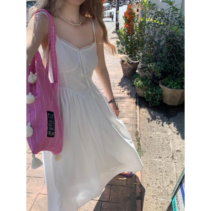 

Женское темпераментное кружевное платье-халтер на шнуровке, летнее модное платье без рукавов с заниженной талией M белый