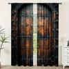 2 Unit Semi Blackout Curtain Wooden Door Print Design Pocket for Rod Curtains Machine Washable for Bed Room Living Area Home Decoration Windows