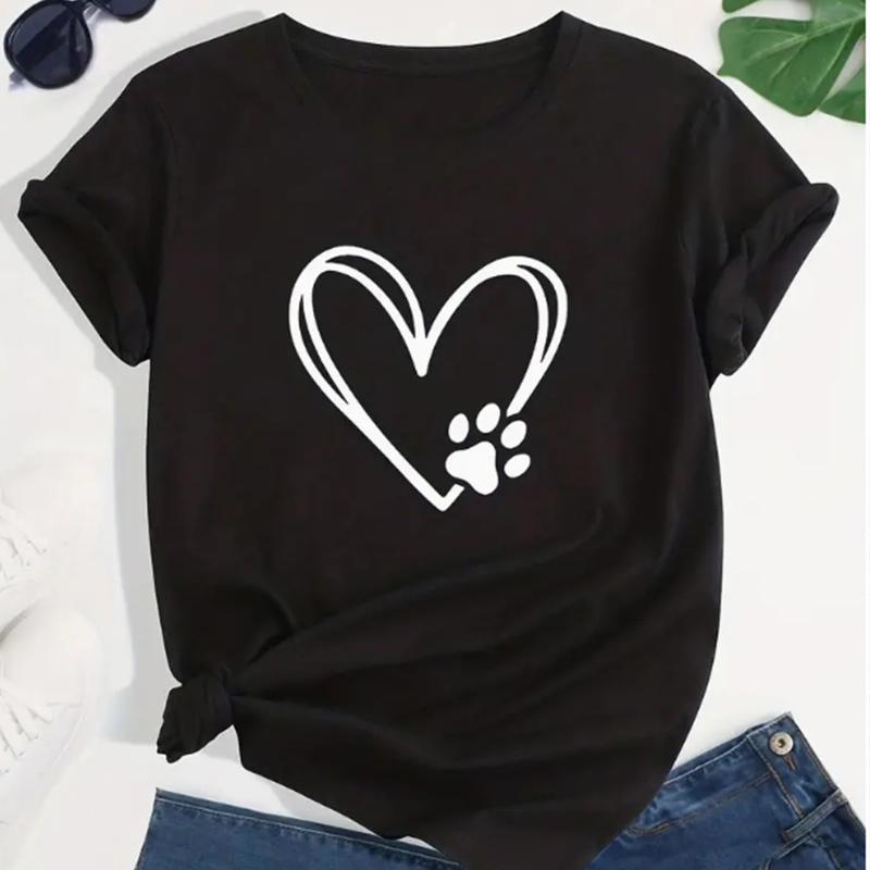 Love Cartoon Print Crew Neck T-shirt Casual Loose Short Sleeve Fashion Summer T-Shirts Tops Women's Clothing