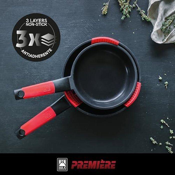 BRA Premiere - Poêle de 26 cm en Fonte d'Aluminium - 3 Couches avec Revêtement Antiadhésif Renforcé sans APFO - Convient à Tous les