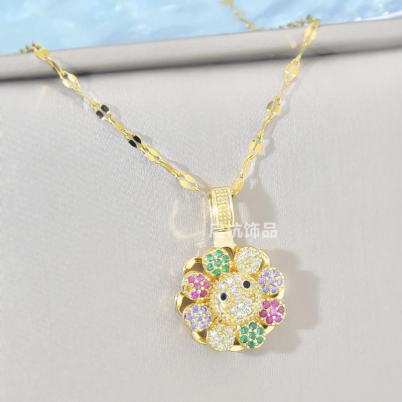 Rotating Sunflower Necklace Female Simple Versatile Personality Hip Hop Colorful Pendant Jewelry
