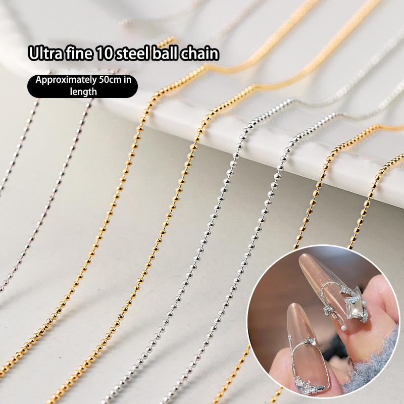 50cm mini prego bola de aço corrente prata ouro metal manicure acessórios 3d nail art decorações nail art correntes