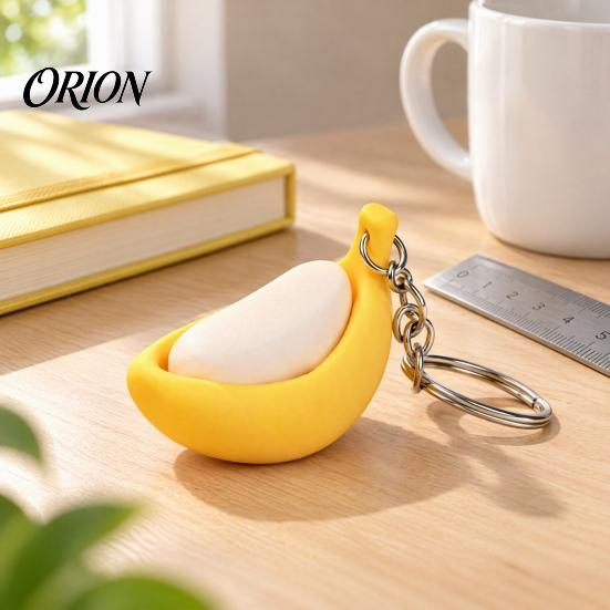 Cute Backpack Accessory Banana Fidget Clicker Keychain, 3D Printed Stress Relief Toy with Desktop for Focus Mechanical Switch, Sensory Teens
