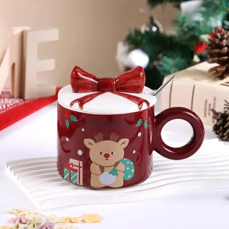 

Christmas Gift Ceramic Coffee Cup Porcelain Tree Elk Snowman Couple Cup Home Breakfast Dessert Oatmeal Mug Office Mug Decoration 400ML