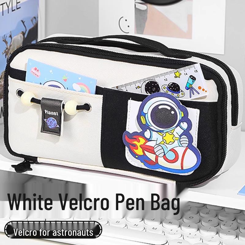 Send Astronaut Velcro! Boys' Black Dirt-Resistant Pencil Case, Hand-Carry, Large Capacity, New 2025 Style.