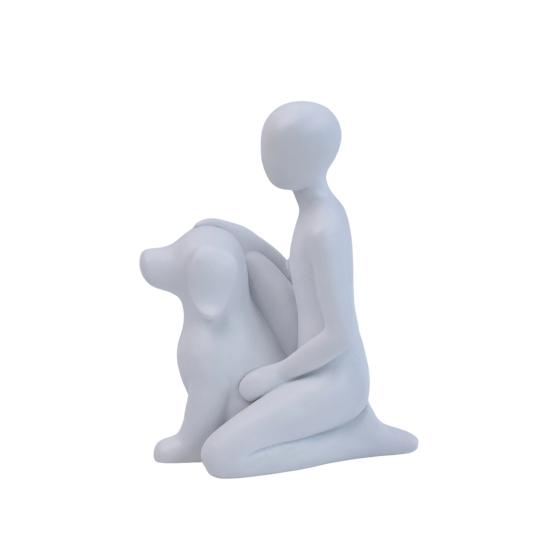 Modern Abstract Man and Dog Statue Desktop Decoration, Resin Pet Lover Gift for Home Office Shelf, Minimalist Human & Puppy Sculpture Figurine for
