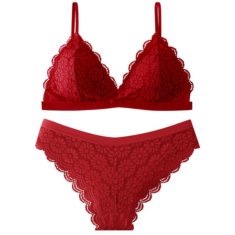 French Lace Push-Up Wireless Bra & Panty Set for Women - Sexy, High-end, Beautiful Back, Plus Size.