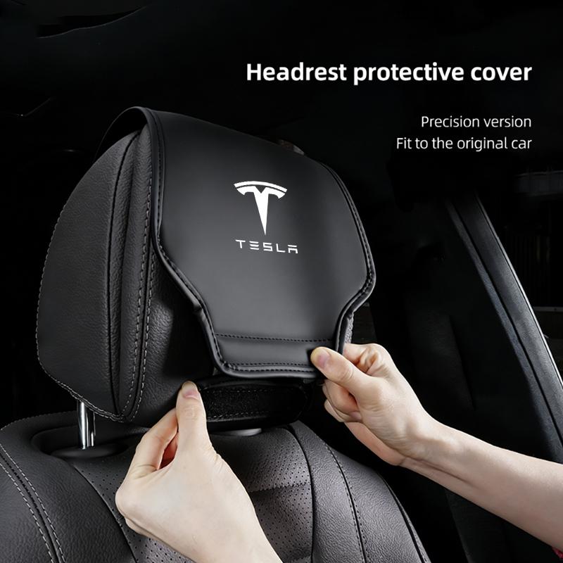 AAAIE1 2Pcs Car Seat Headrest Pillow Protector Cover Accessories For Tesla SpaceX Model 3 Y S X Y-Eur Highland Roadster Bonina Coil