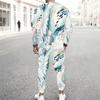 Men Plus Size Colorful Printed Two Piece Set Round Neck Long Sleeve Top Cuffed Pants