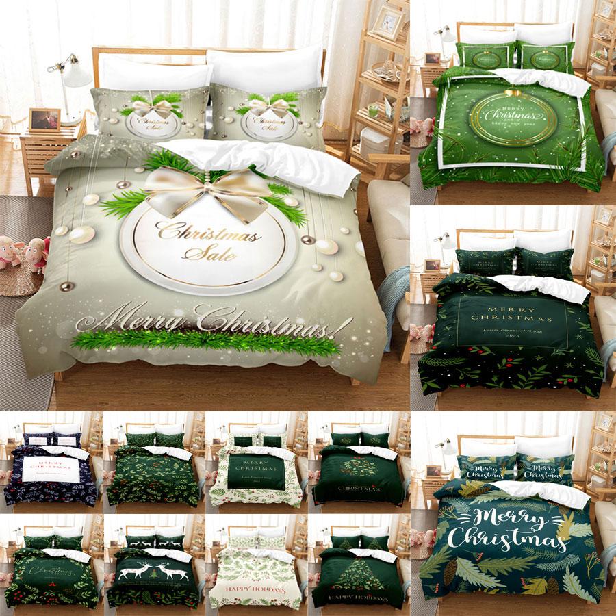 Christmas Duvet Cover Set 200x200 Green King Quilt Cover 3D Bedding Sets 3PCS 2PCS Single Double Bed Twin Full Size Thin Fabric