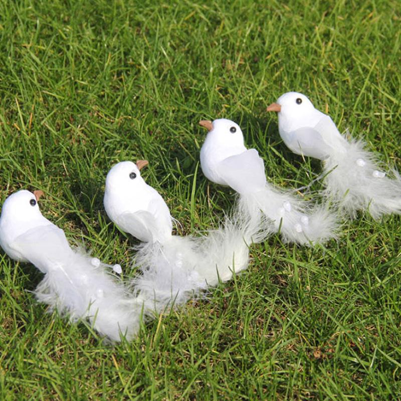 6/12Pcs Realistic White Artificial Feather Birds Fake Doves Foam Bird Figurines with Pearl Sccents