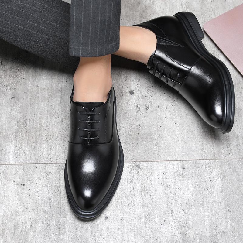 Invisible Inner Height Increase 8cm Leather Shoes Men's Korean Version Genuine Leather Men's Shoes Business Dress Black Pointed Photo Wedding Shoes