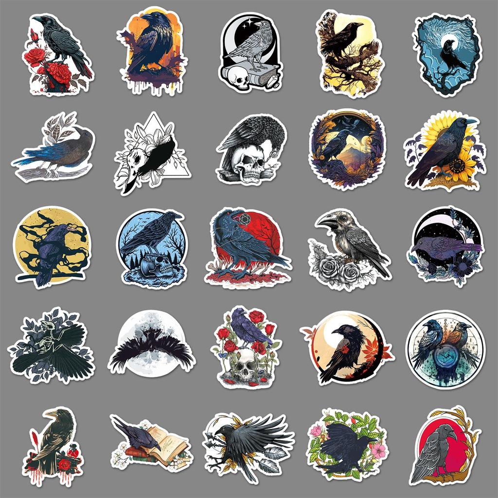 50 Cartoon Crow Stickers - Halloween Animal Decorations for Planner, Suitcase, Phone Case - Waterproof
