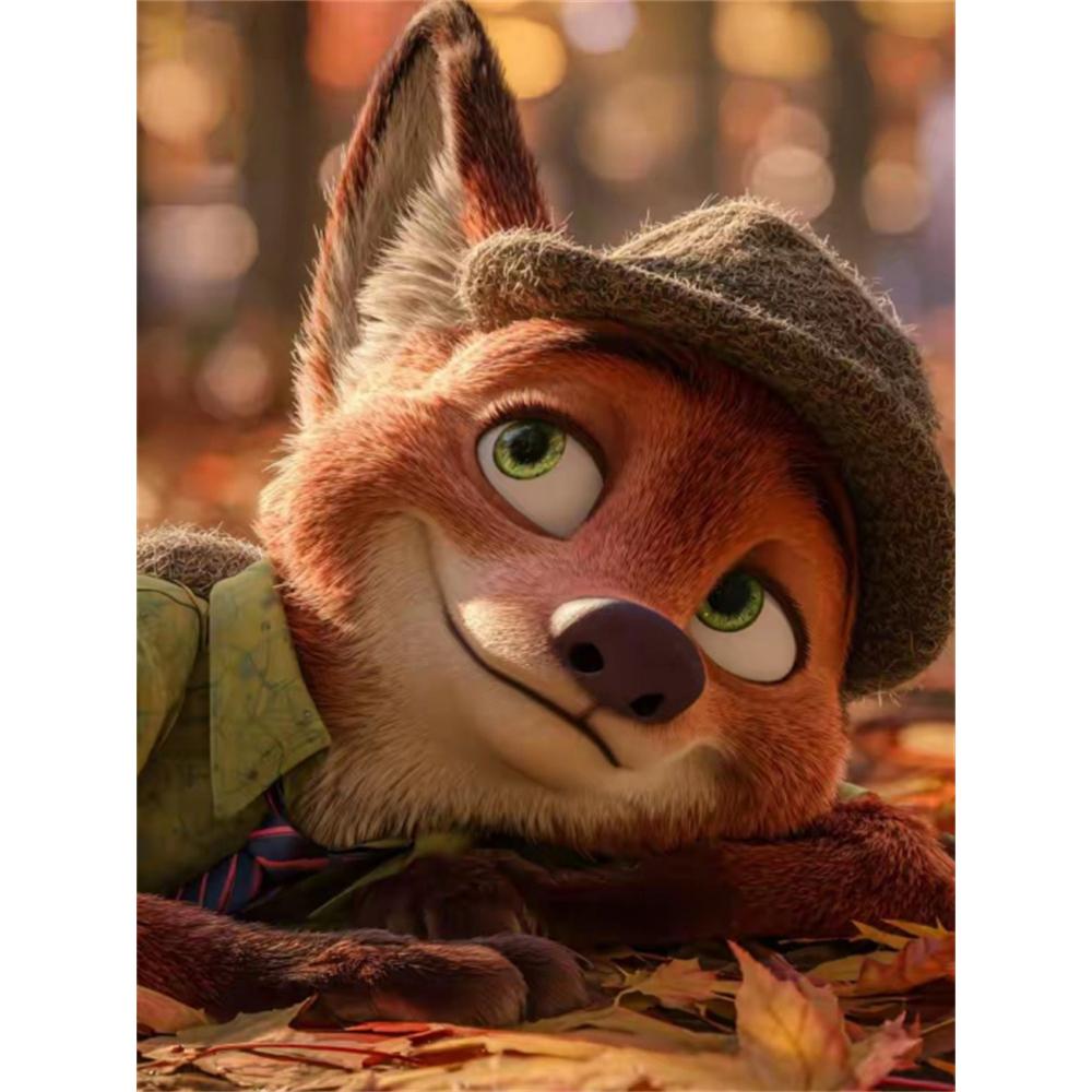 

Disney 5D DIY Diamond Painting Nick Wilde WearingA Retro Top Hat Illustration Cartoon Full Diamond Mosaic Art Wall Decoration Set Round 20x30cm
