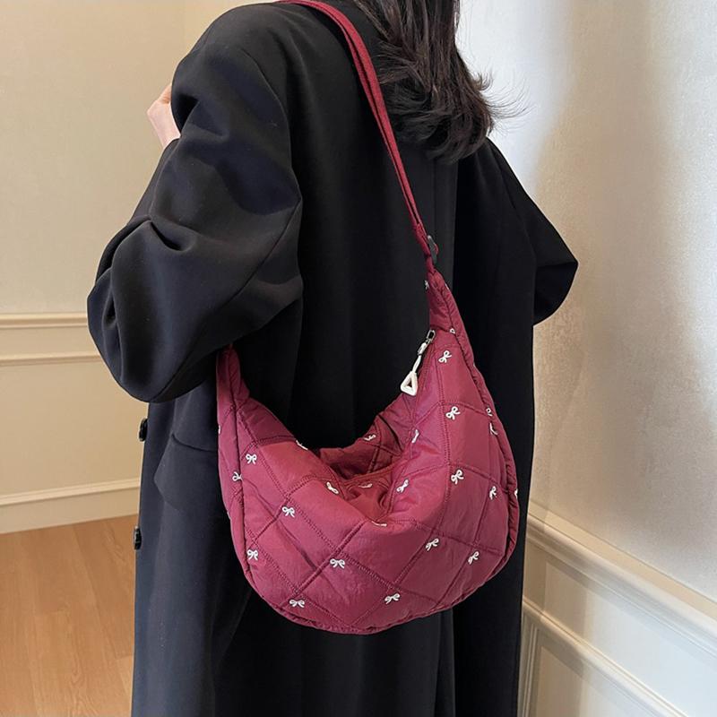 

Yogodlns Женская пуховая стеганая сумка на плечо Осень-Зима Хлопковая стеганая сумка-сатчел Большая вместимость Универсальная сумка Сумка кроссбоди для женщин 34x12x20cm красный