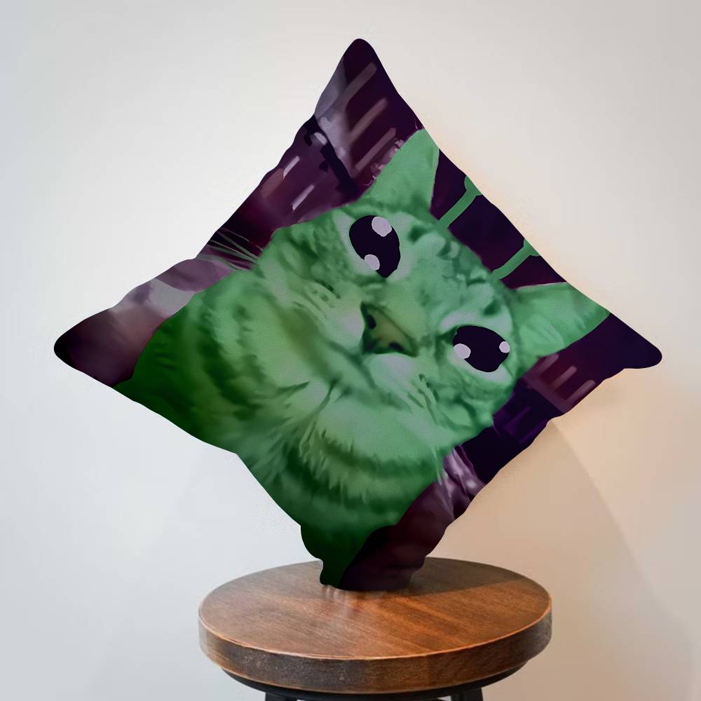 Cute Green Alien Cat Cushion Cover Pillow Cover Decor Pillowcase Printed Cushion Case for Couch