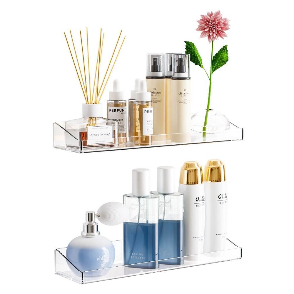 

2Pcs No Drilling Clear Makeup Display Stand Wall Mounted Acrylic Storage Holder Rv
