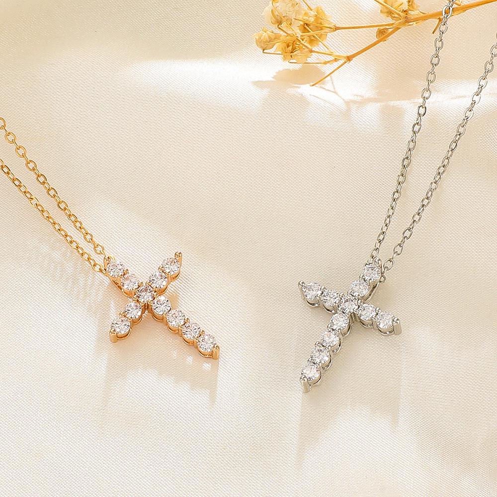 Women's Geometric Diamond Cross Necklace - European & American Punk Hip-Hop Style Choker