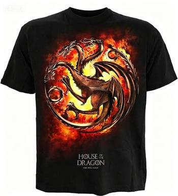 House Of The Dragon Giant Dragon Head Targaryen Sigil Graphic Fan Cotton Short Sleeve Tshirt