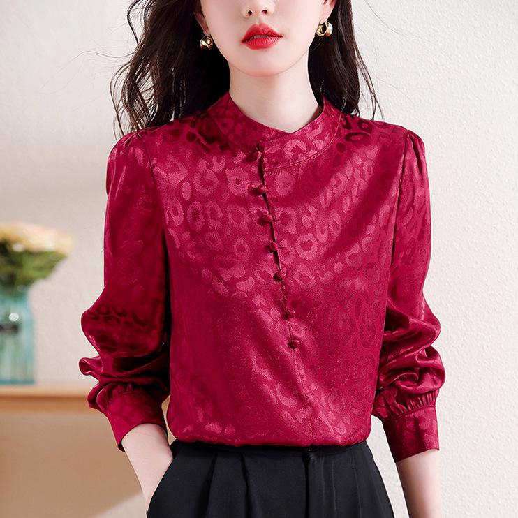 New Year's Red New Chinese Style Shirt Korean New Style Women's Long-sleeved Shirt