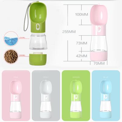 2 en 1 Bouteille d'eau portable pour chien Tasse Matériau PET Voyage Boire Gamelle pour animal de compagnie Alimentation extérieure Récipient d'eau pour chiot avec lanière