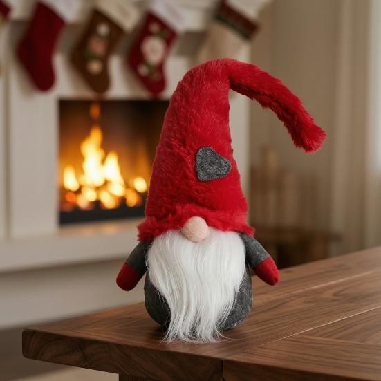 DIY Christmas Crafts Faceless Doll Ornament, Plush Gnome Decoration for Home, Xmas Fireplace Hanging Ornaments Figurine with Heart Cap, Ornament Party