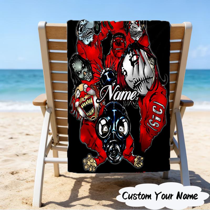 1PC Custom Name Beach Towel Slipk-not Band Artwork Beach Towel, Suitable for Camping, Travel, Beach Accessories, Super Absorbent, Family Gift