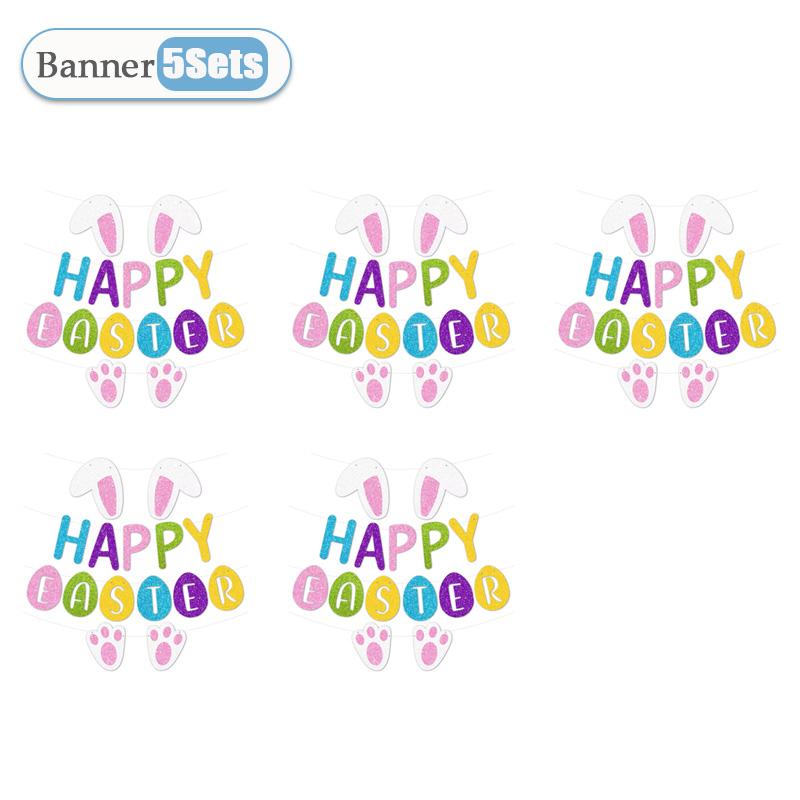 1-10Sets Easter Banner Happy Easter Bunny Bunting Party Background Wall Decorations Festive Garland Hanging Supplies