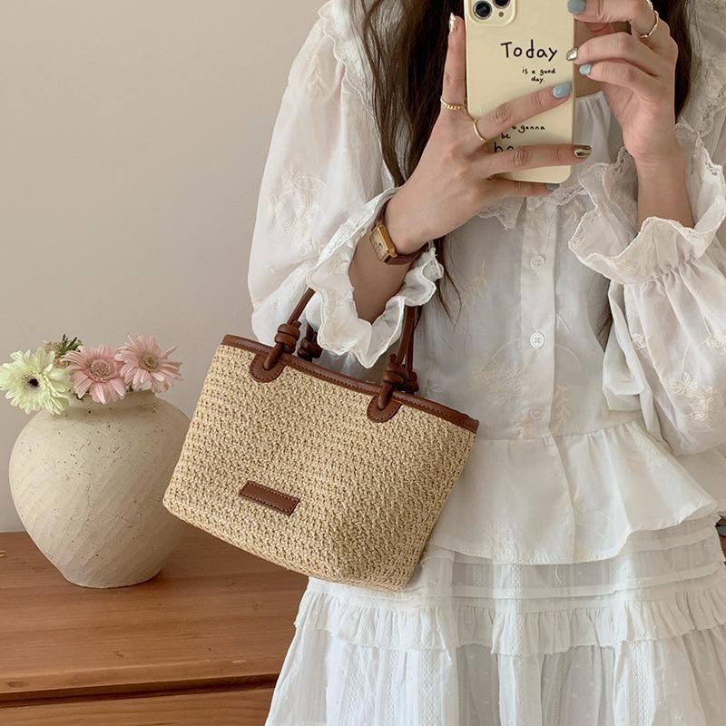 Summer Vacation Beach Straw Woven Bag Handheld Crossbody Bag New Style Fashionable Rope Knotted Vegetable Basket Bag Woven Bag