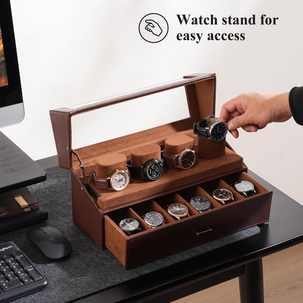 ProCase Watch Watch Display Stand with Acrylic Watch Display Case with Watch Watch Holder Organizer for Men and Women Men's Case, 10-Slot Lid, Drawer,